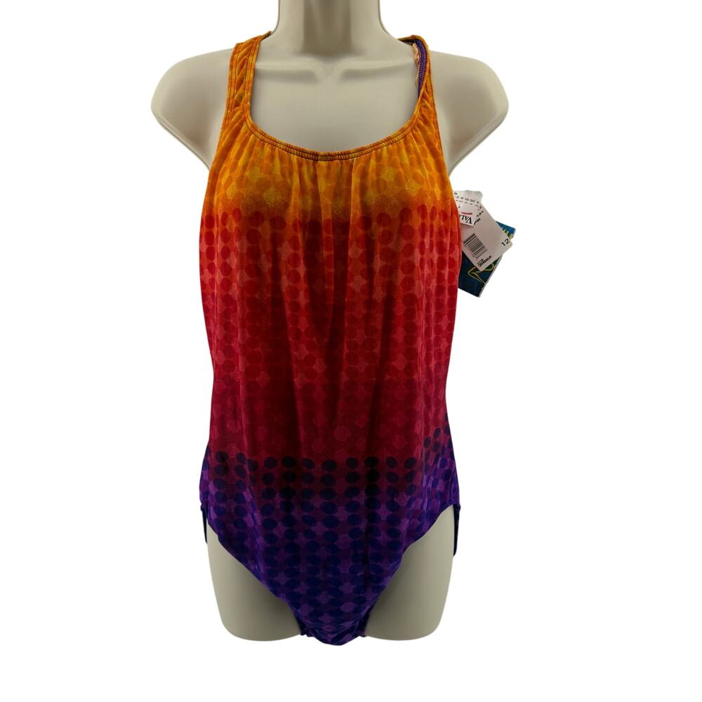 Vintage Christina One Piece Swimsuit Multicolor Keyhole Back Womens Size 12